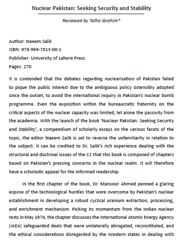 Snippet of Nuclear Pakistan Book Review